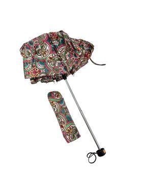 Compact Colorful Folding Umbrella With Floral Paisley Pattern & Matching Sleeve